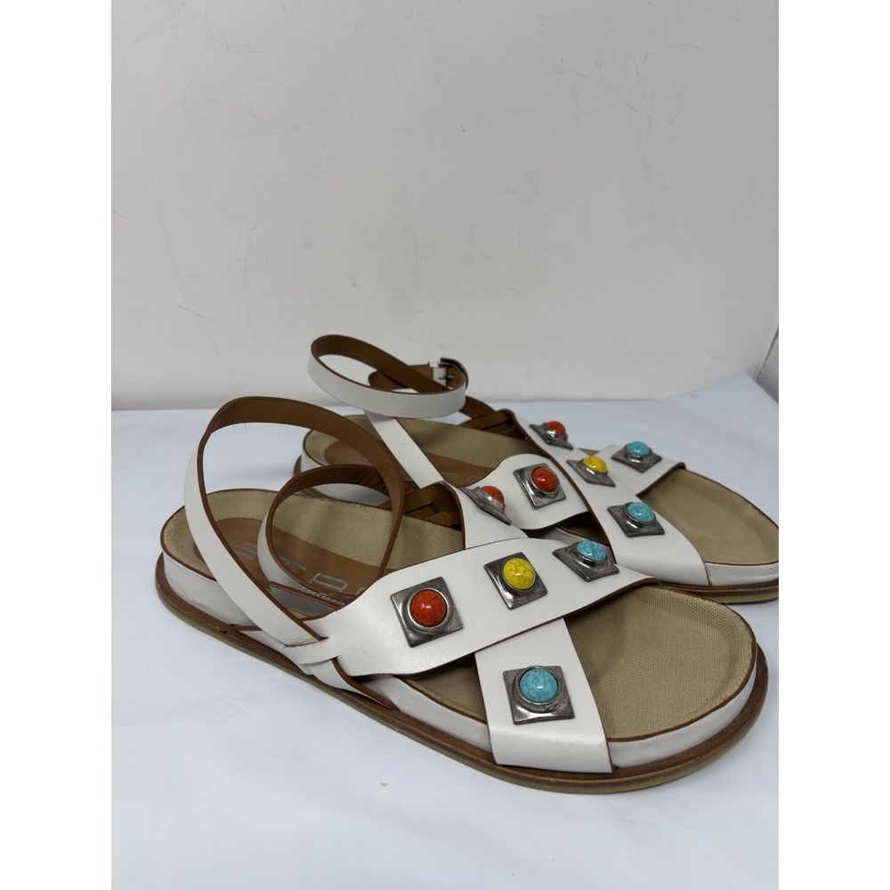 Etro Crown Me Sandals Gladiator White Leather Embellished Strappy EU 40 US 10